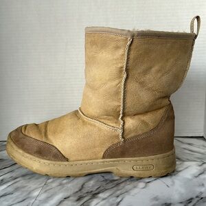 LLBean Wicked Good leather shearling lined mid calf pull on boots women’s 11